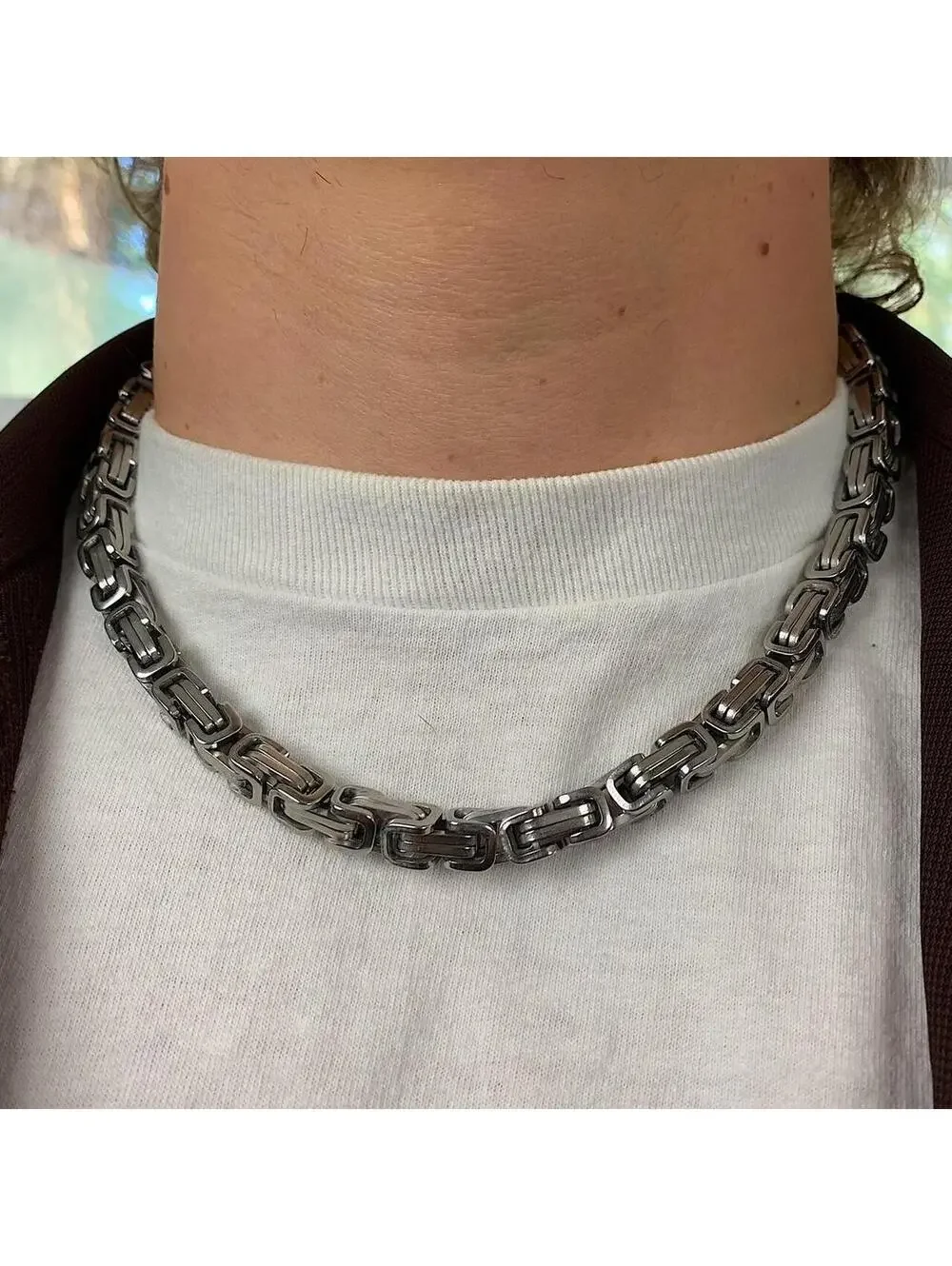 Y2k Cyber Punk style Silver stainless steel interlocked link chain necklace
